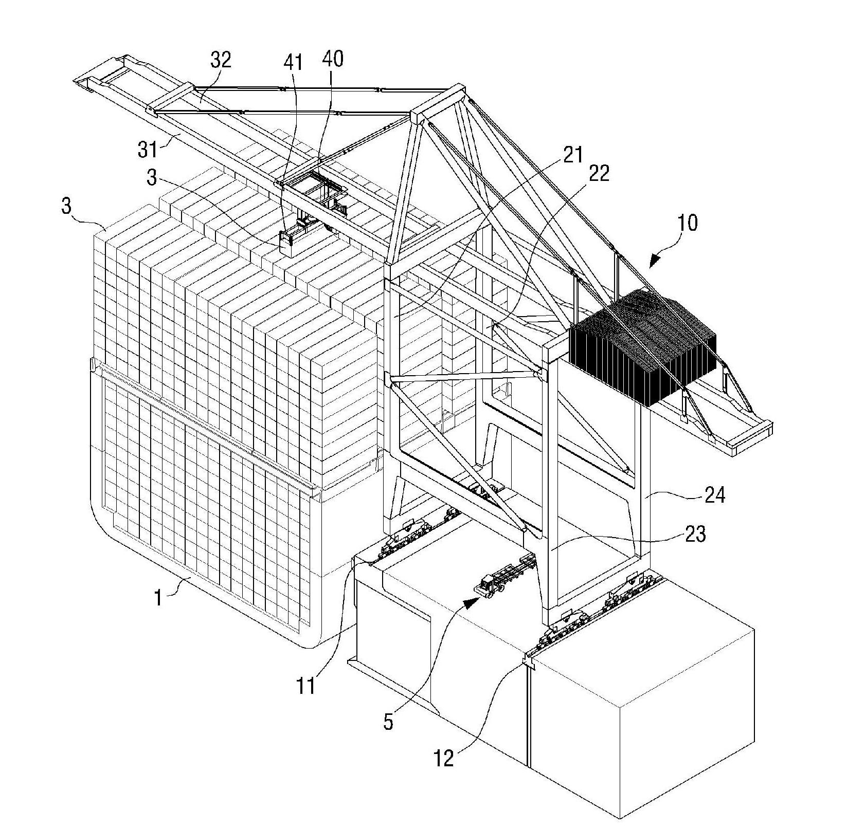 Container crane apparatus and container loading/unloading method using same