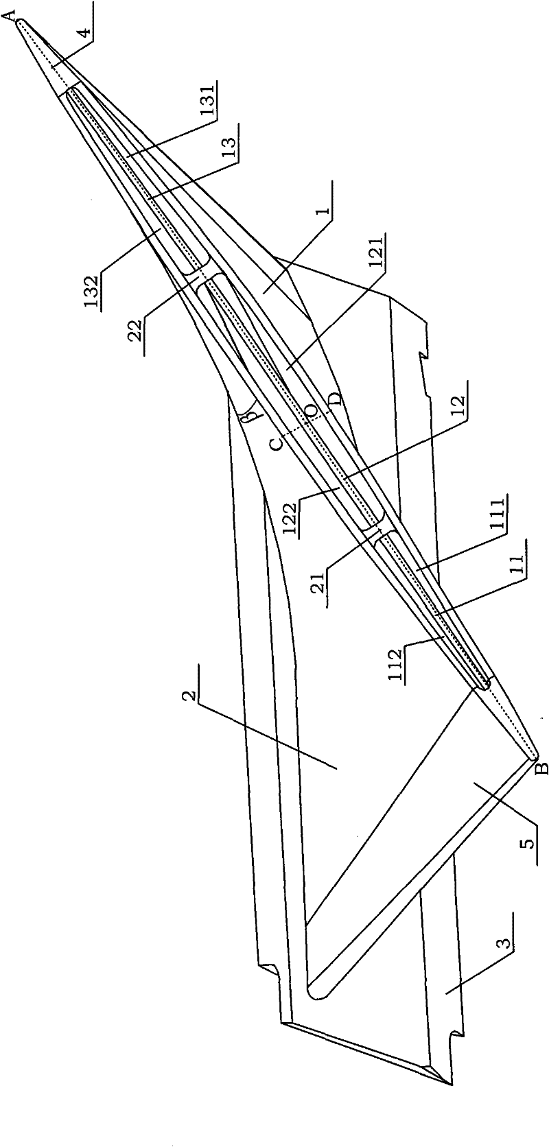 Blade with built-in bed frame-type pneumatic damping device