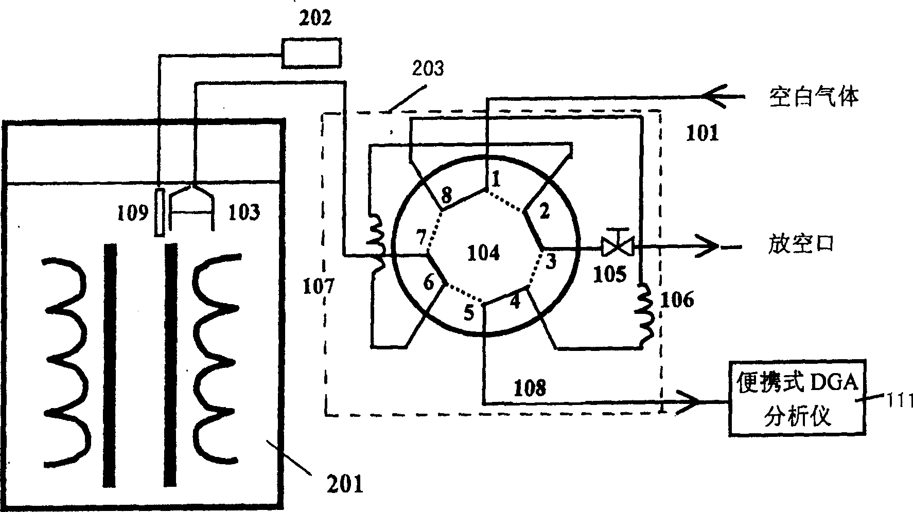 Dissolved gas sampling apparatus and method used in transformer oil gas-chromatography on-line analysis
