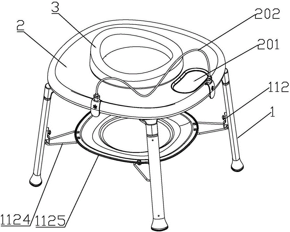 An infant bouncing chair with a seat capable of rotating through 360 degrees