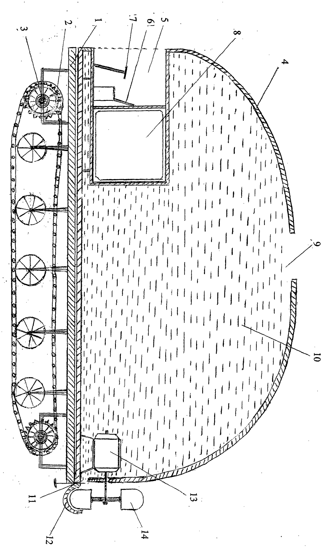 Mud forest steppe fire preventing and fire extinguishing turtle-shaped electric mud throwing vehicle