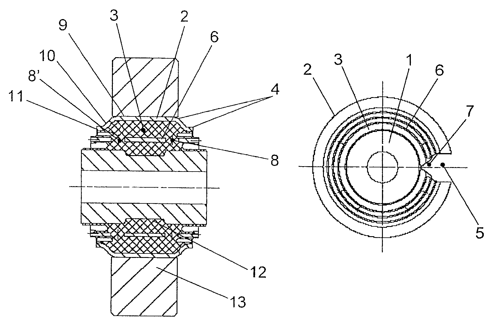 Elastomeric bush bearing and process for manufacturing same