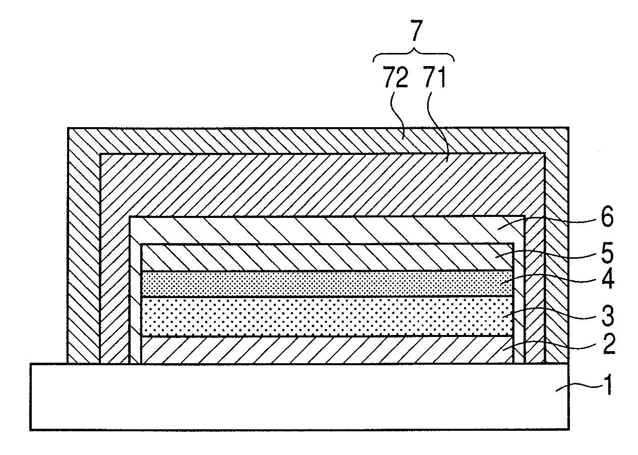 Organic el device and method of producing the device