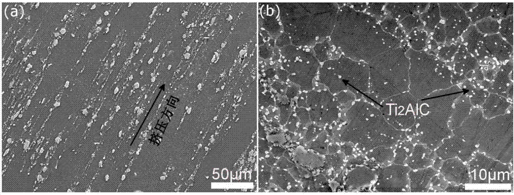 Orientated-textured Ti2AlC-Mg-based composite material and hot-extrusion preparation method thereof