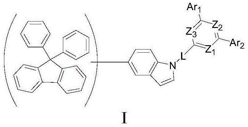 Phosphorescence main body compound containing indole groups and organic electroluminescent device of phosphorescence main body compound
