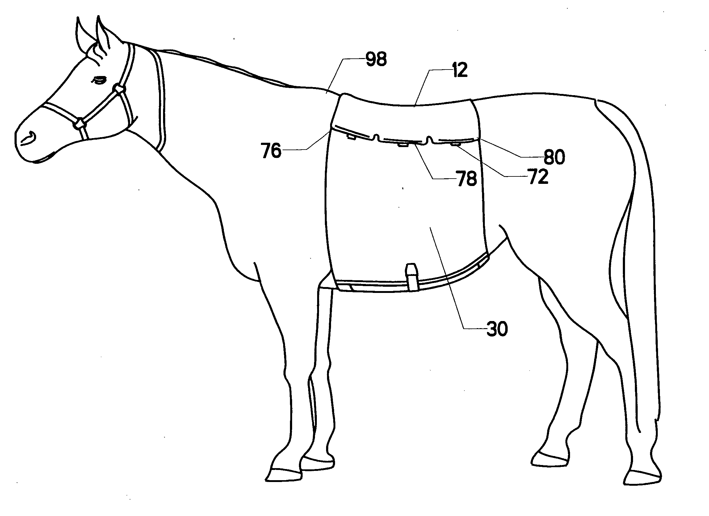 Equine bandage with ventral access opening