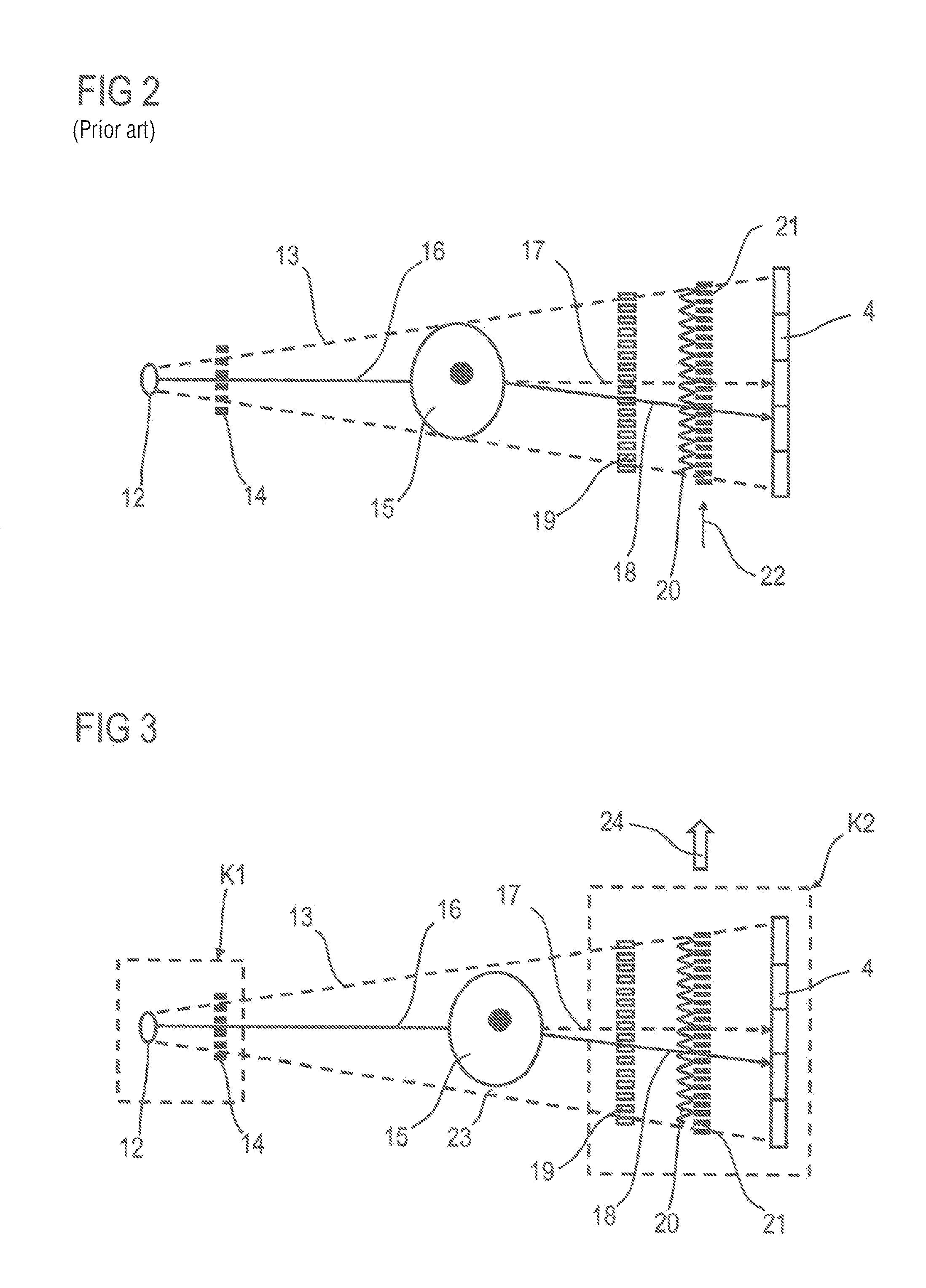 Method for examining an object using an x-ray recording system for phase contrast imaging with displacement measurement