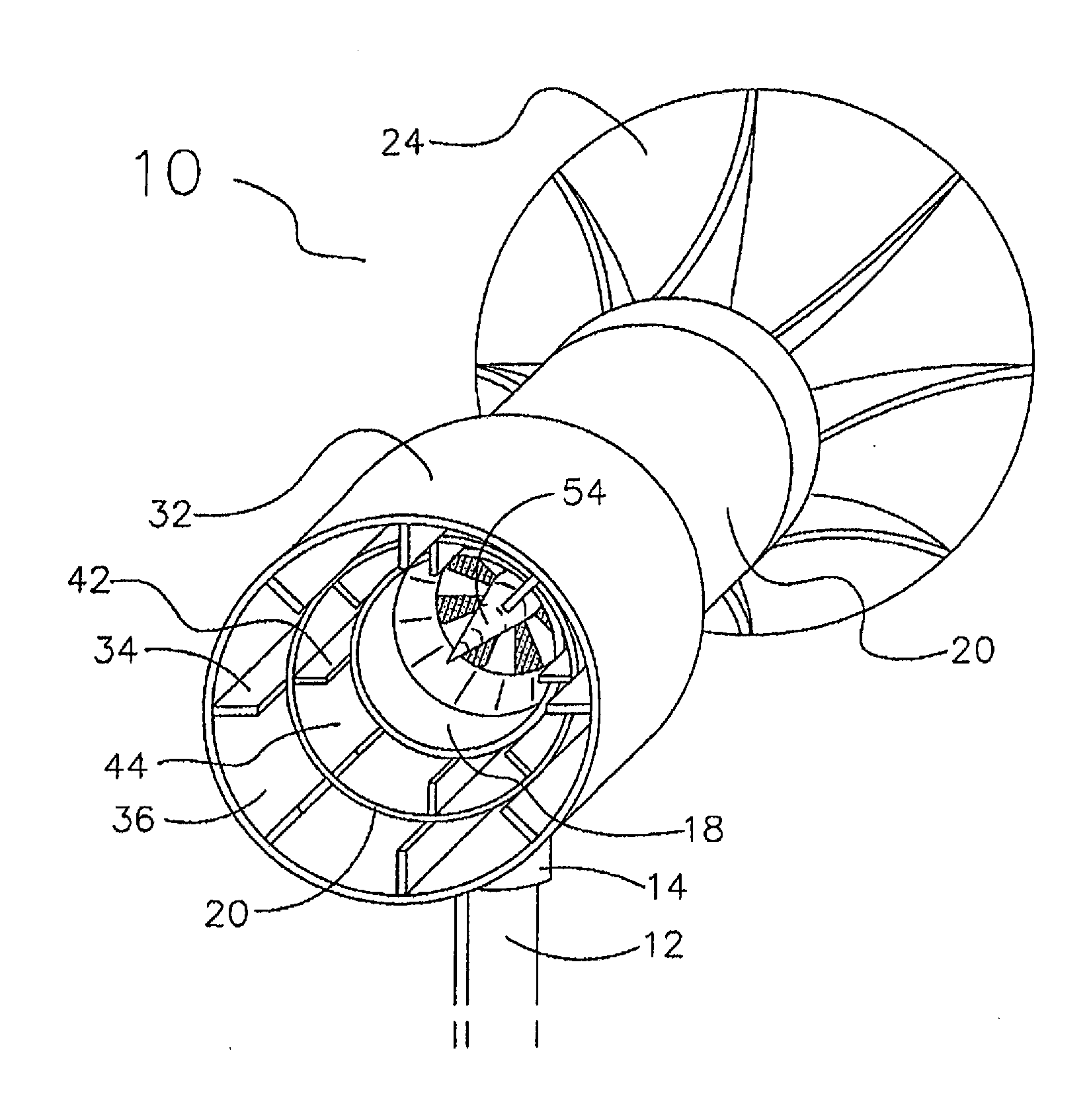 Wind turbine with different size blades for a diffuser augmented wind turbine assembly