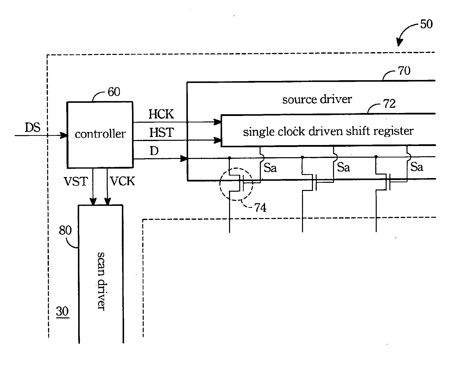 Single clock driven shift register and driving method for same