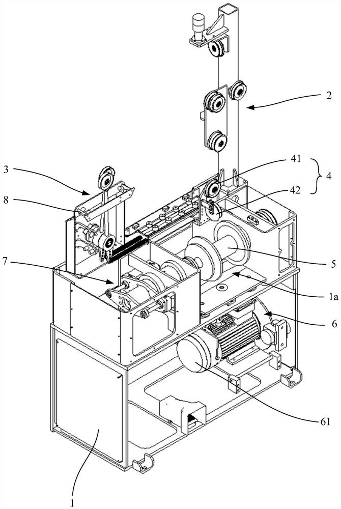 Steel cord take-up device and take-up method