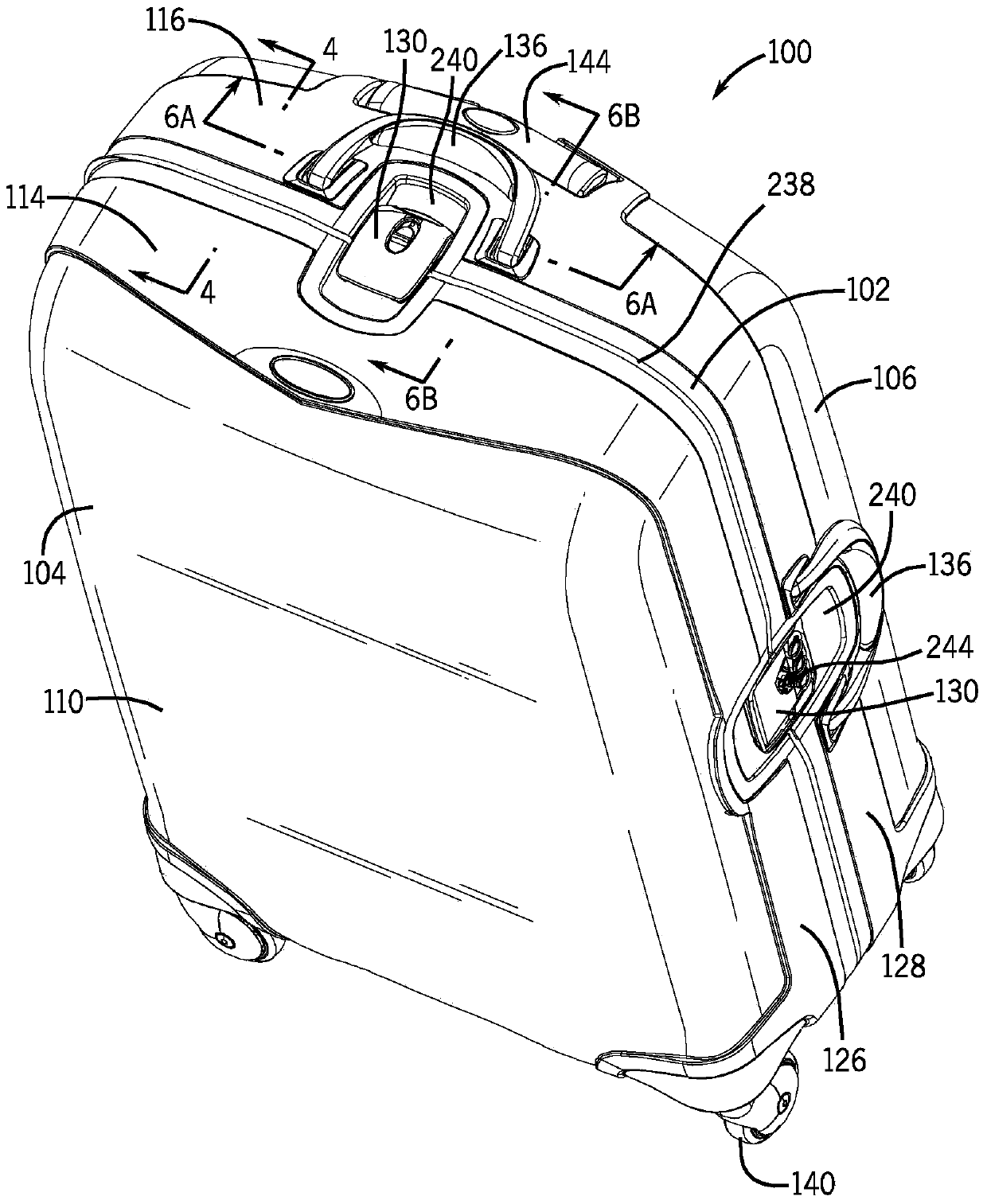 Luggage with case, frame and lock