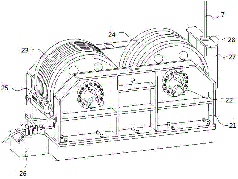 Tie-down rope winding and unwinding device