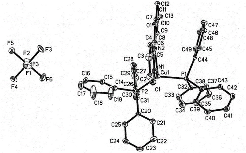 Cuprous complex phosphor material of methyl substitution benzoxazolyl pyridine