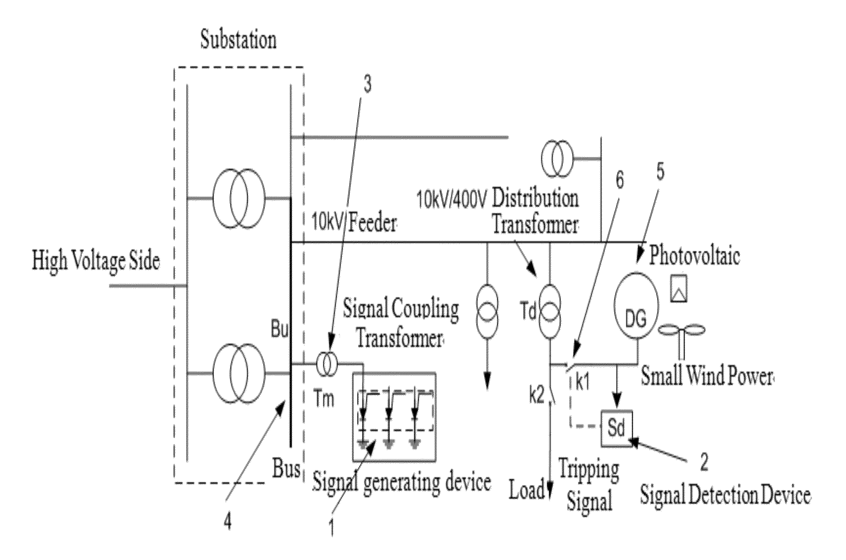 Detection system and detection method of distrbuted generation islanding based on power frequency carrier