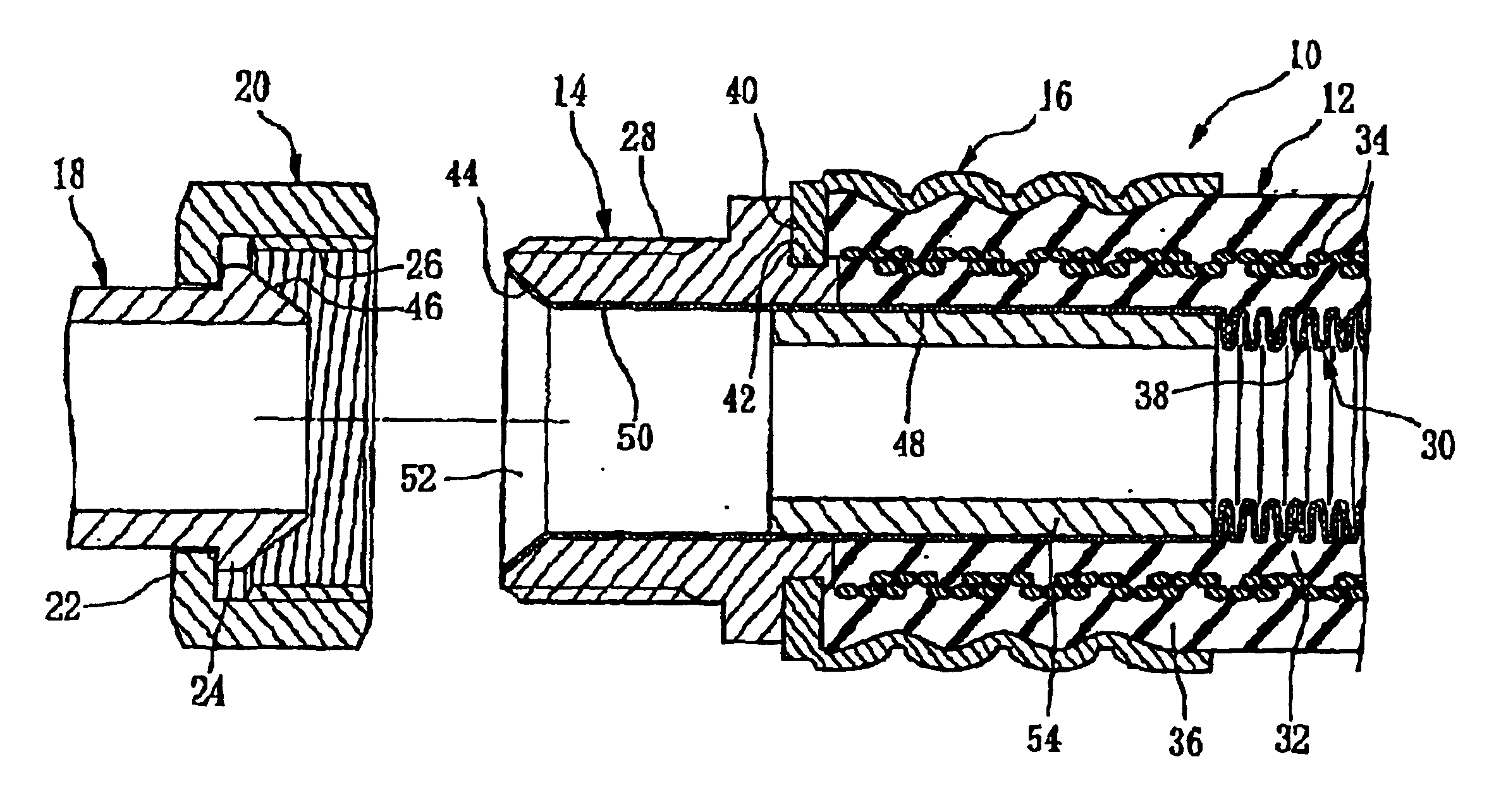 Connecting structure for hose with corrugated metal tube