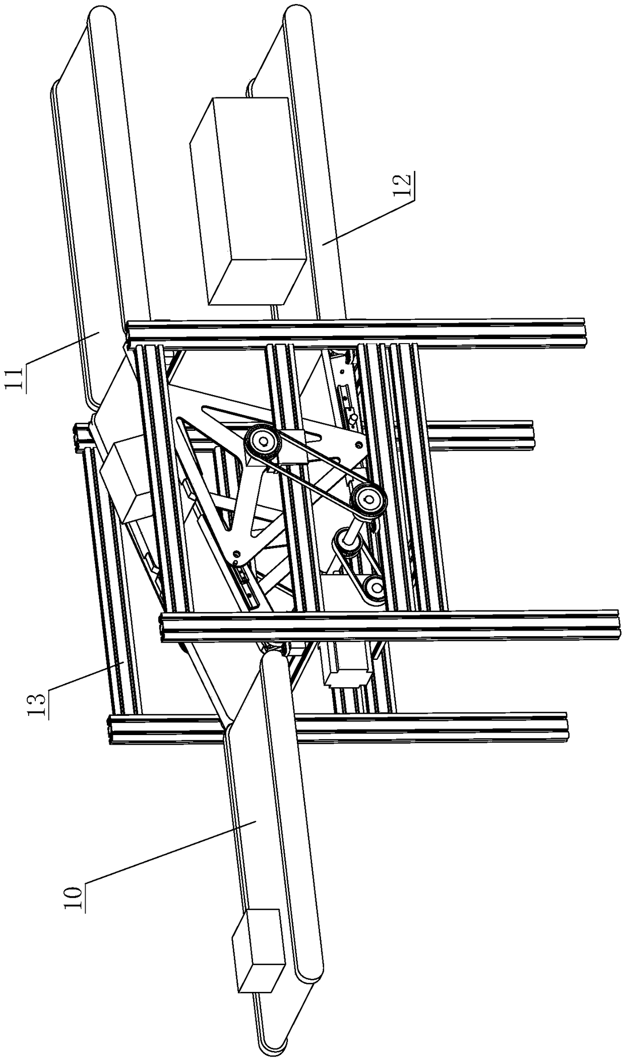 Linked swing arm conveying mechanism of distributing conveyor line