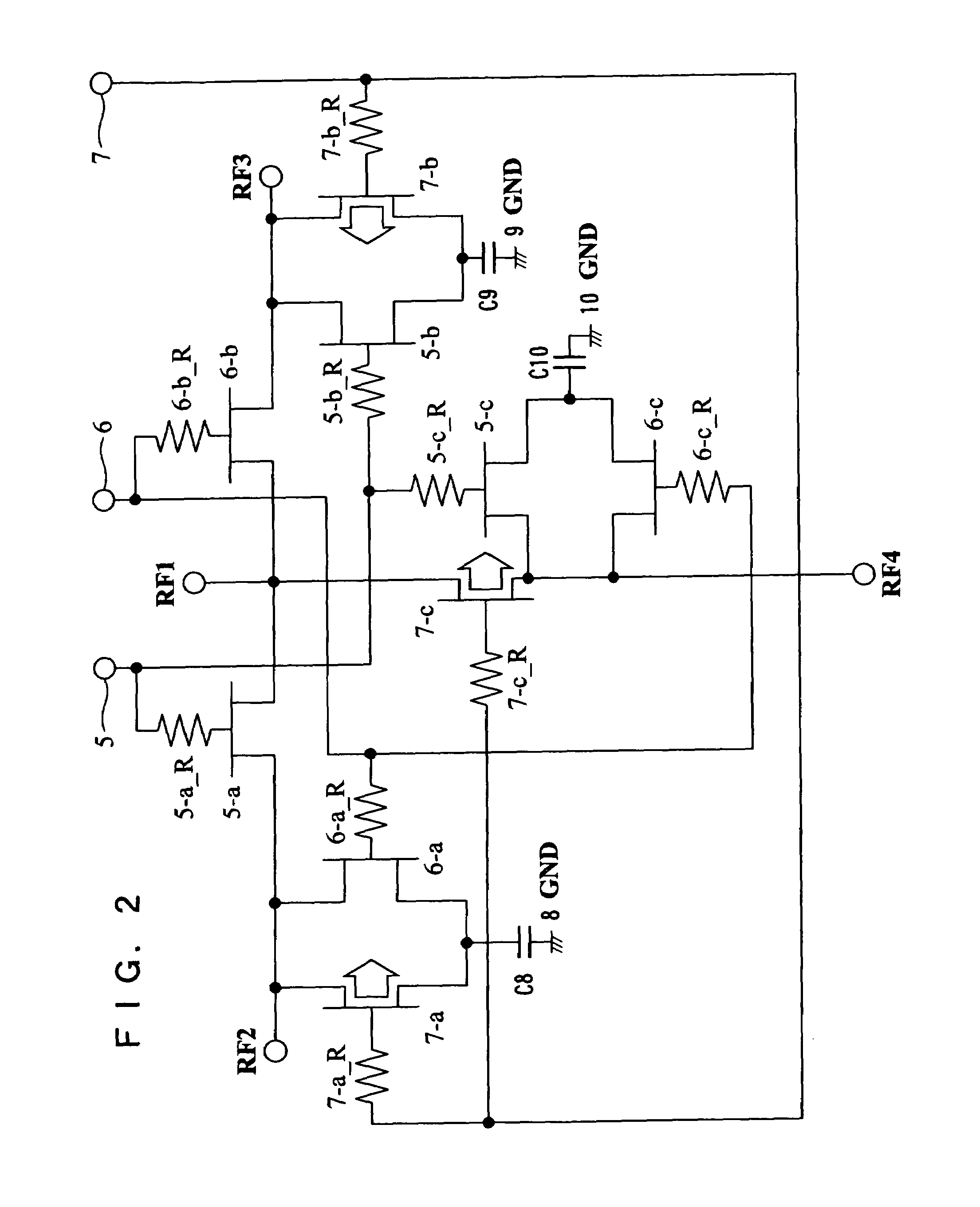 Semiconductor switching circuit for switching the paths of a high frequency signal in a mobile communications unit