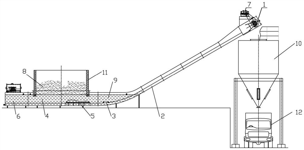 Ship-shaped sugarcane ash hanging type salvage pit elevator and sugarcane ash treatment method