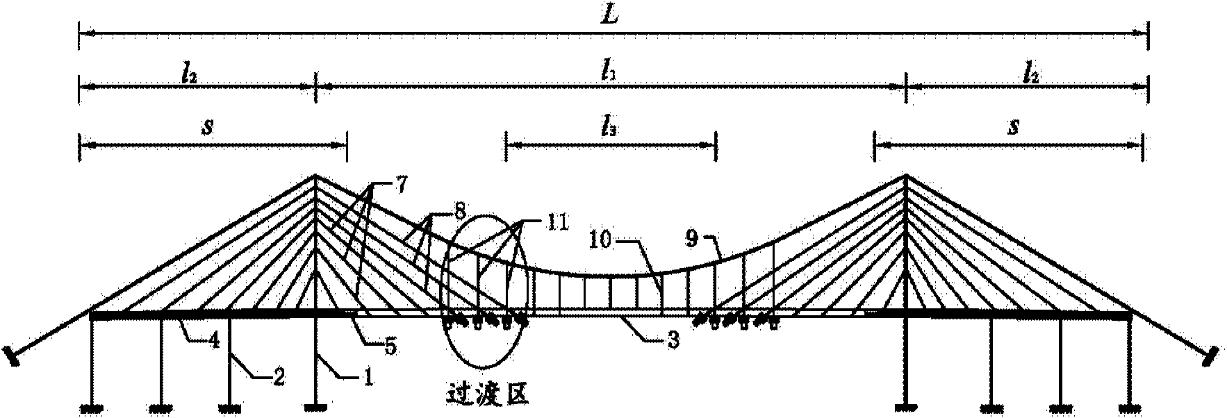 Composite beam stayed cable-suspension cable cooperation bridge