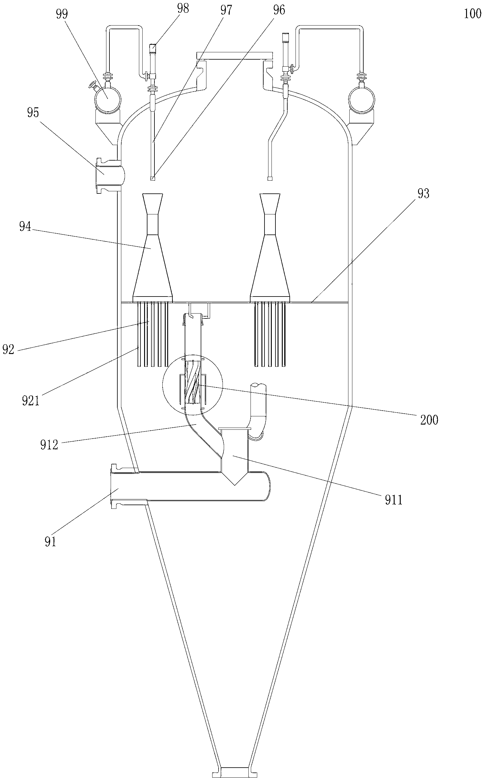 Straight-flow type pre-separating device for high temperature gas filtration and filter of device