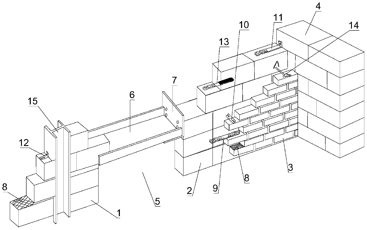 Construction method for brickwork filling wall rapid construction system galvanized connection structure
