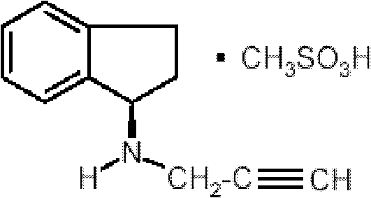 Pharmaceutical composition containing 1h-inden-1-amine, 2,3-dihydro-n-2-propynyl-, (1r)-, methanesulfonate