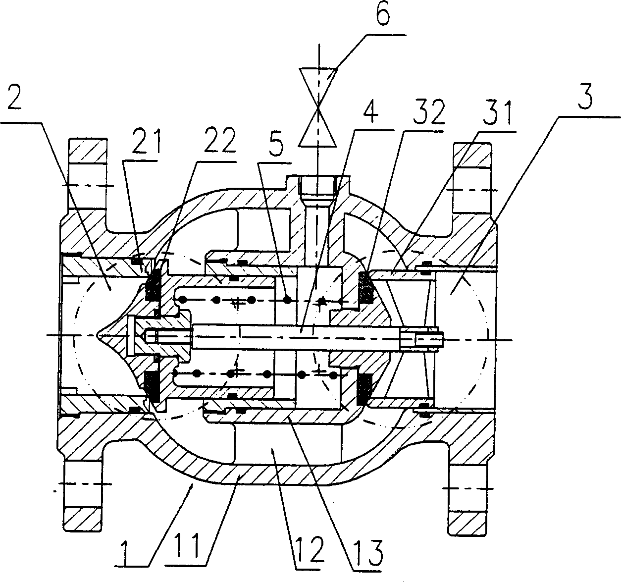 Valve of sealing arrangement in two stages