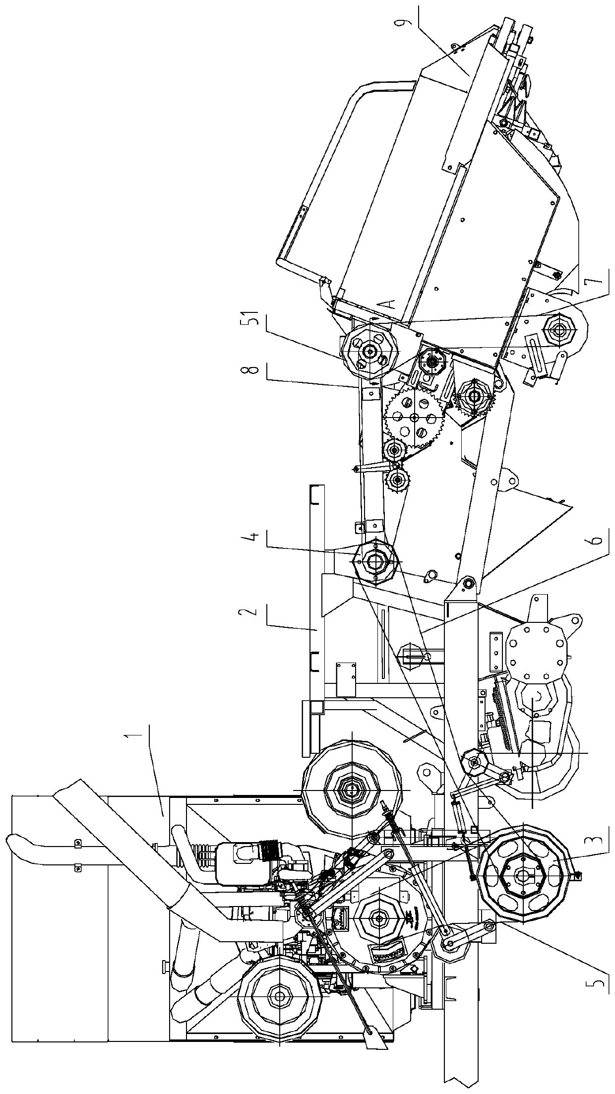 Main transmission system for cutting table of corn machine