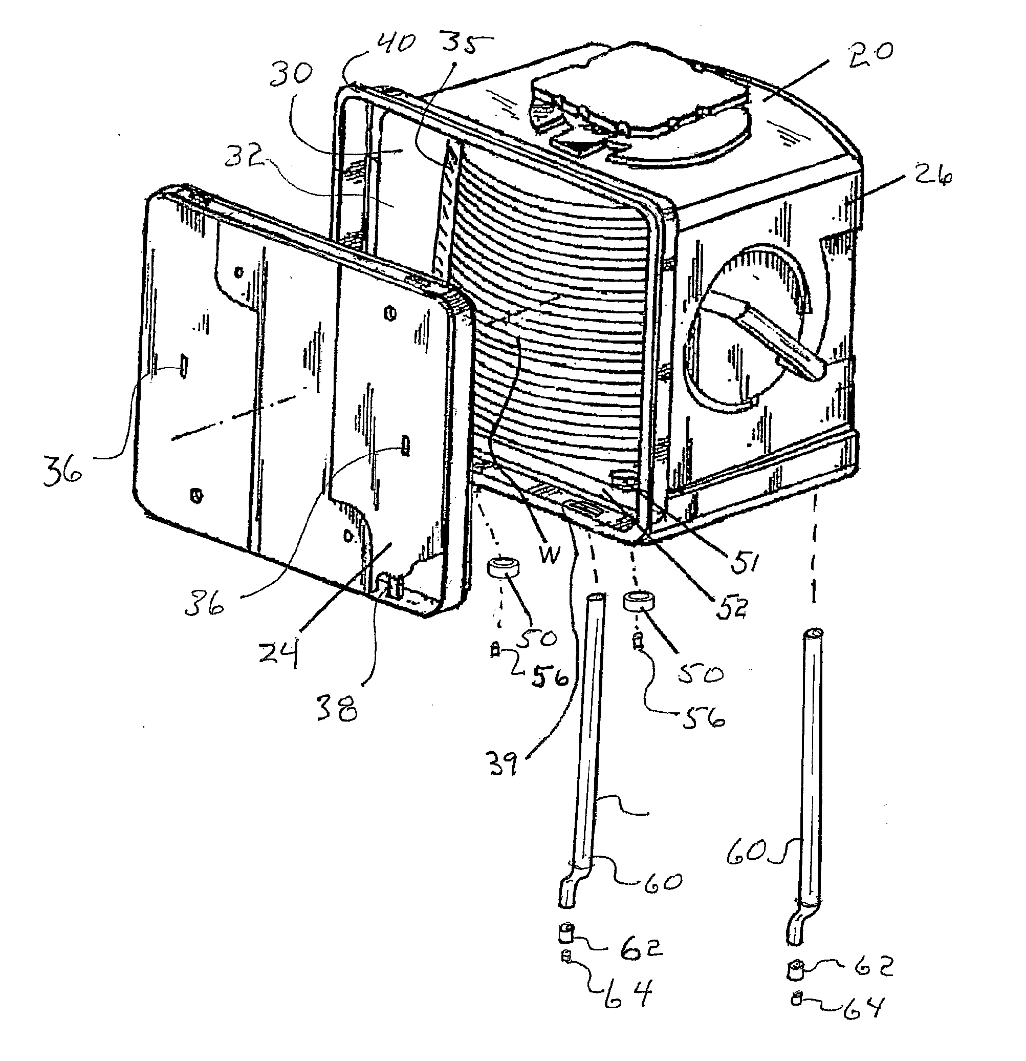 Wafer container with tubular environmental control components