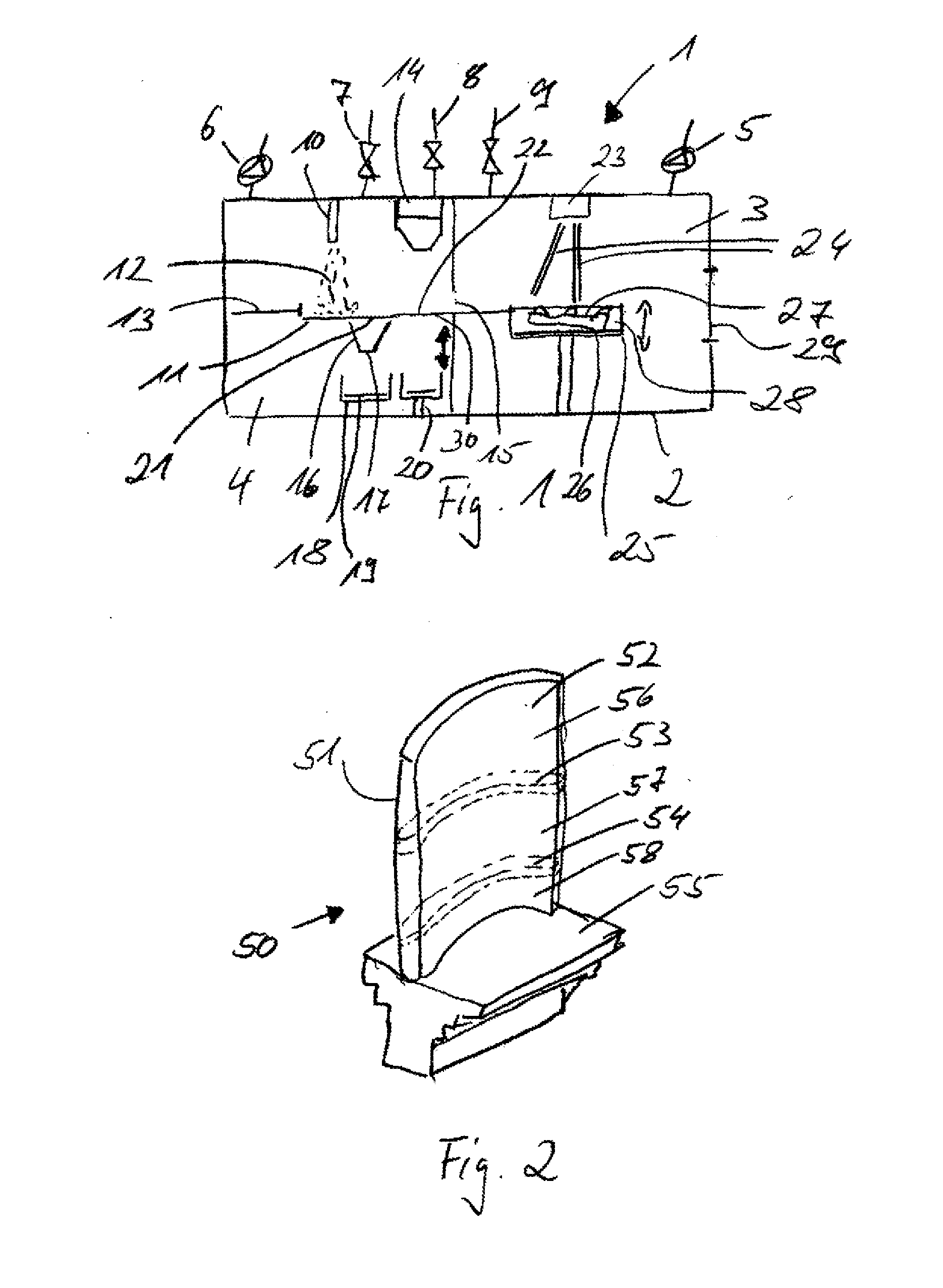 Generatively produced turbine blade and device and method for producing same