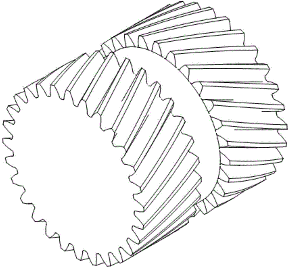 Arc spiral line mixed herringbone gear without tool withdrawal groove and processing method thereof