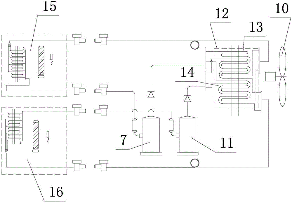 Invariable frequency one-drive-two air conditioning unit