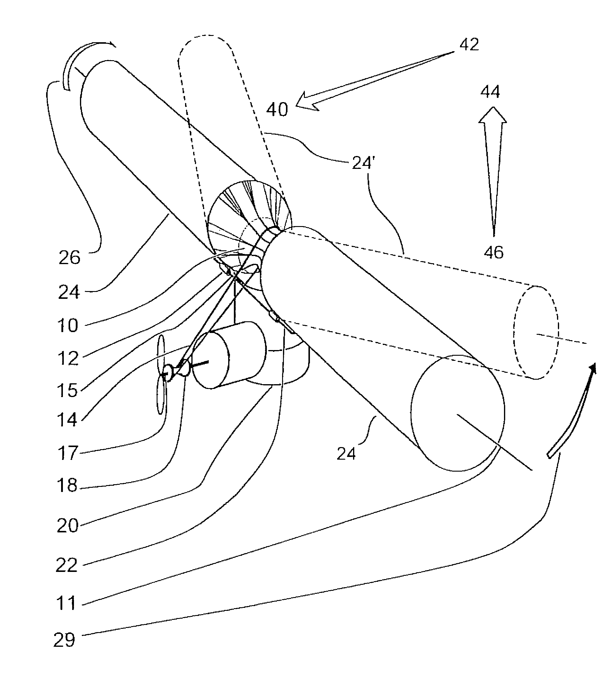 Powered aircraft including inflatable and rotatable bodies exhibiting a circular cross-section perpendicular to its rotation axis and in order to generate a lift force