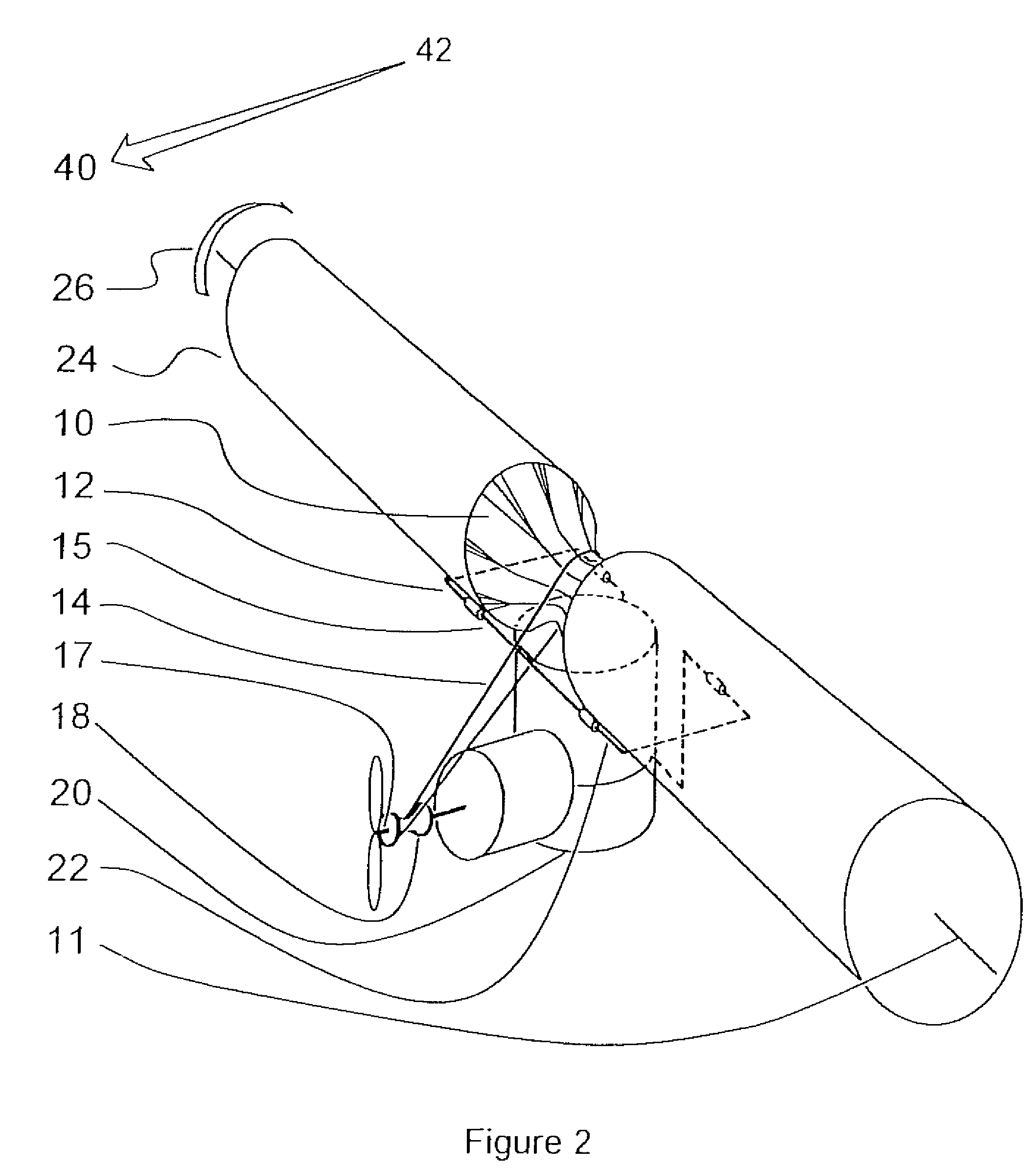Powered aircraft including inflatable and rotatable bodies exhibiting a circular cross-section perpendicular to its rotation axis and in order to generate a lift force