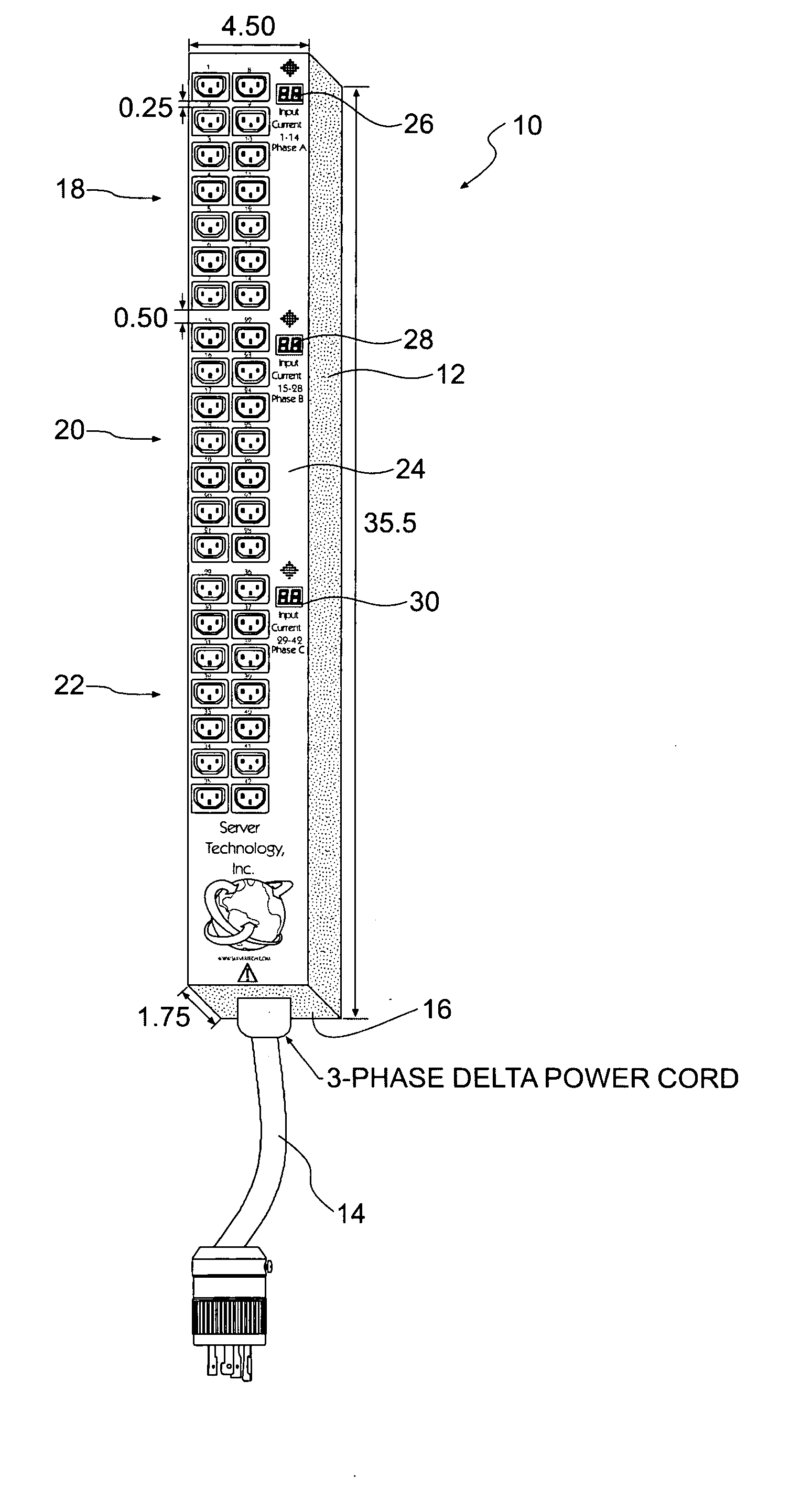 Polyphase power distribution and monitoring apparatus