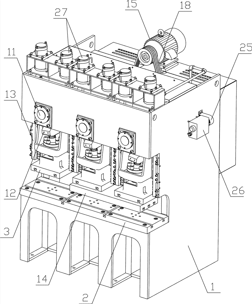 Multi-sliding-block variable-tonnage continuous forging and pressing machine tool
