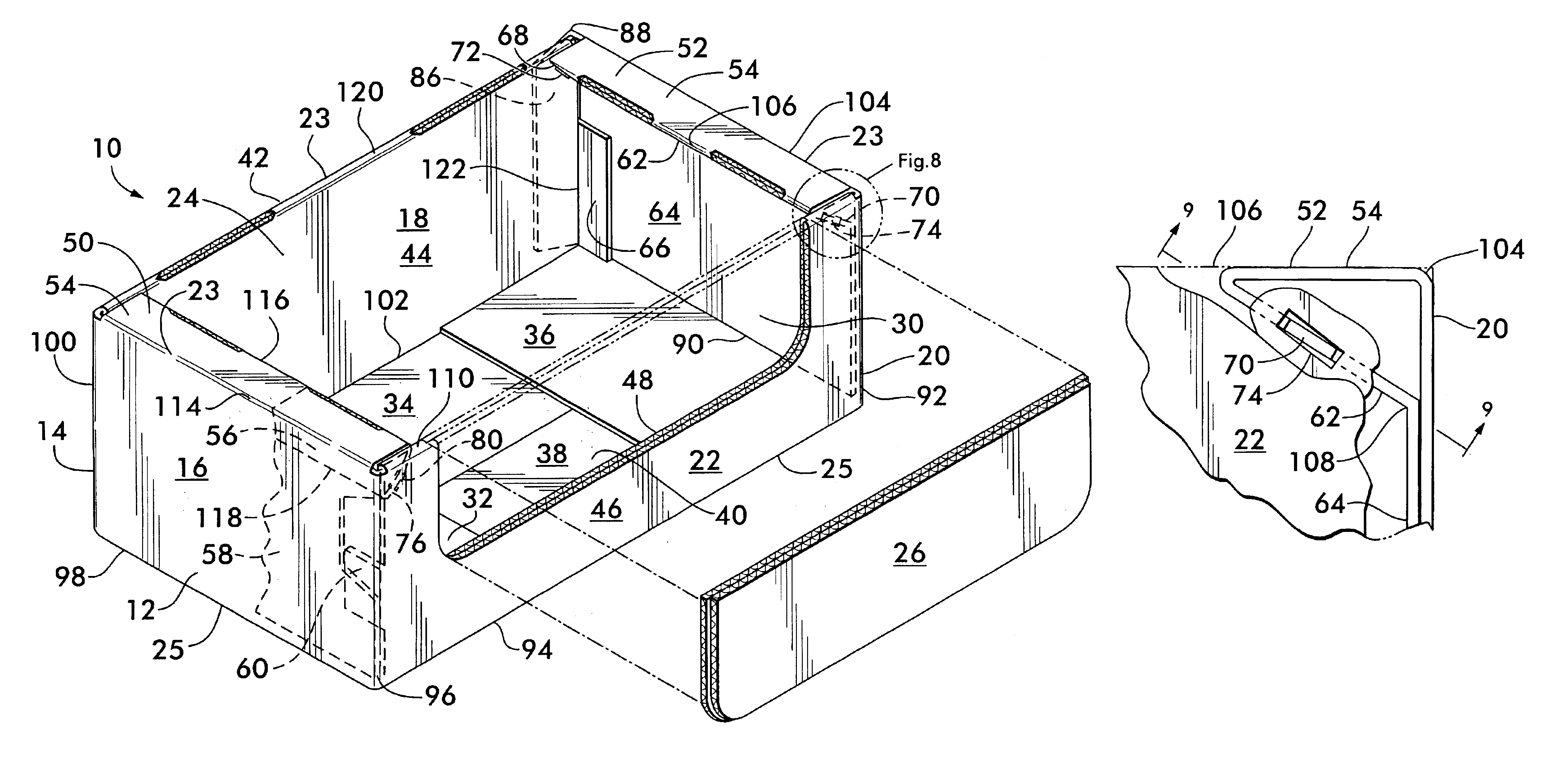 Stackable container with support flanges