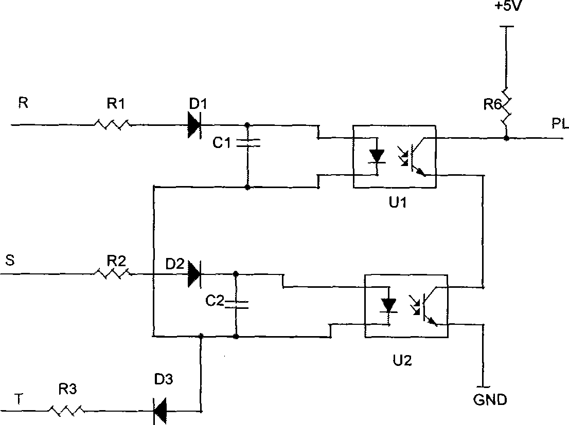 Three-phase power input phase lack detection circuit