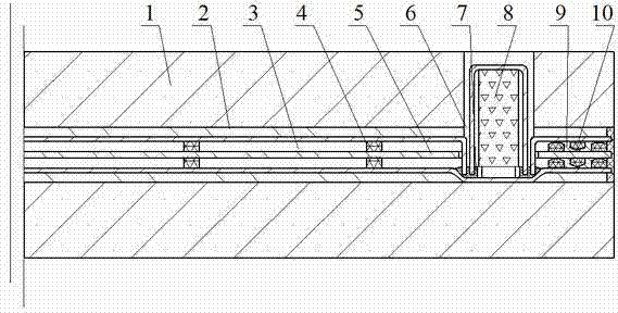Double-vacuum-layer glass composite vacuum panel with sealing strips and getter and manufacturing method thereof