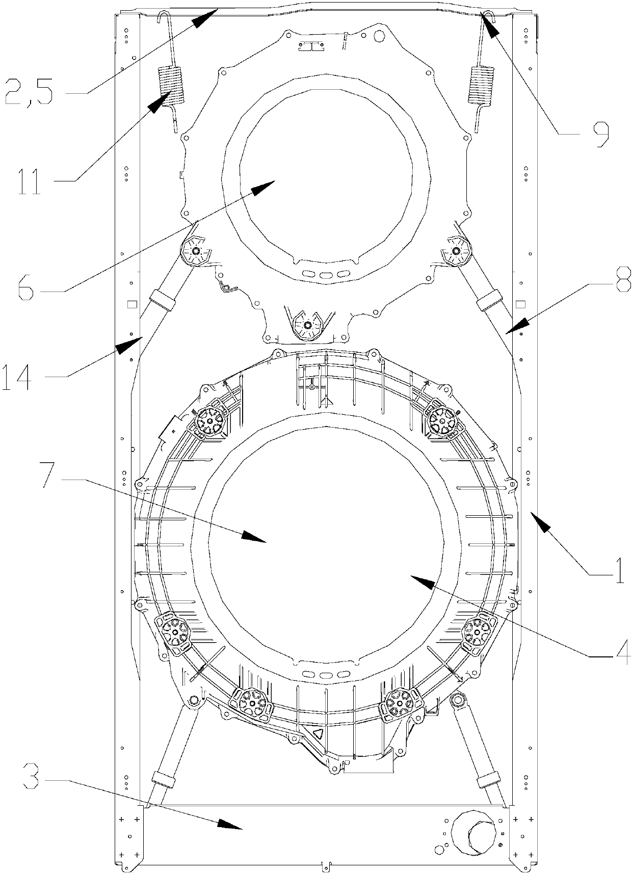 Double-drum washing machine and support frame thereof