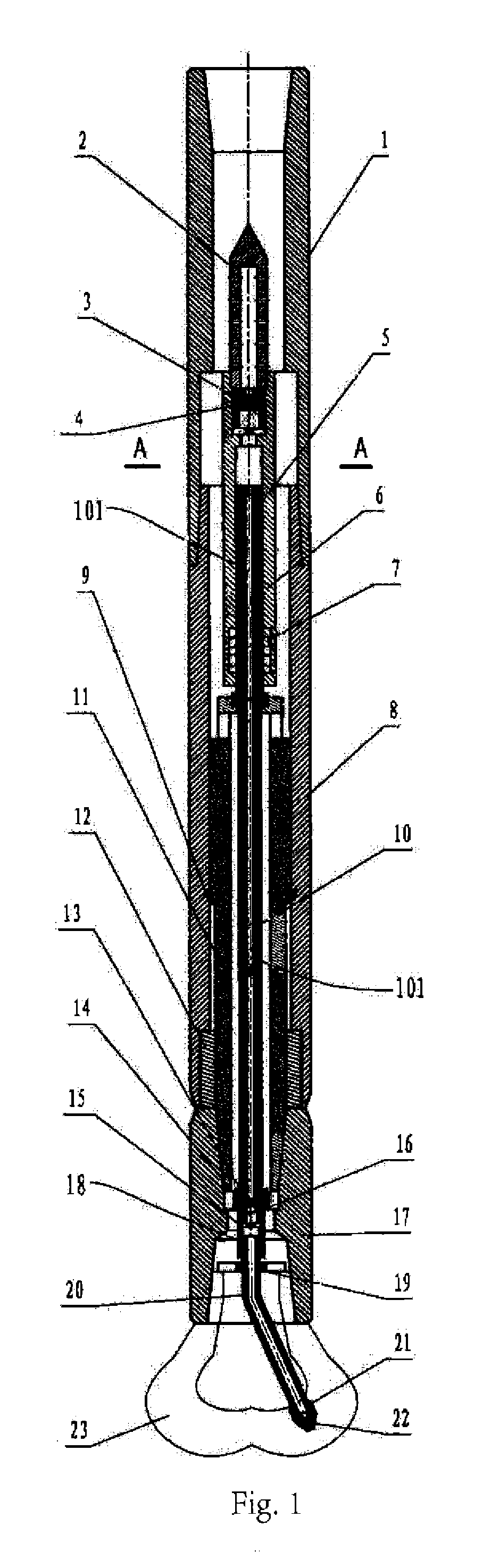 Impulse-type underground supercharged jet drilling method and device