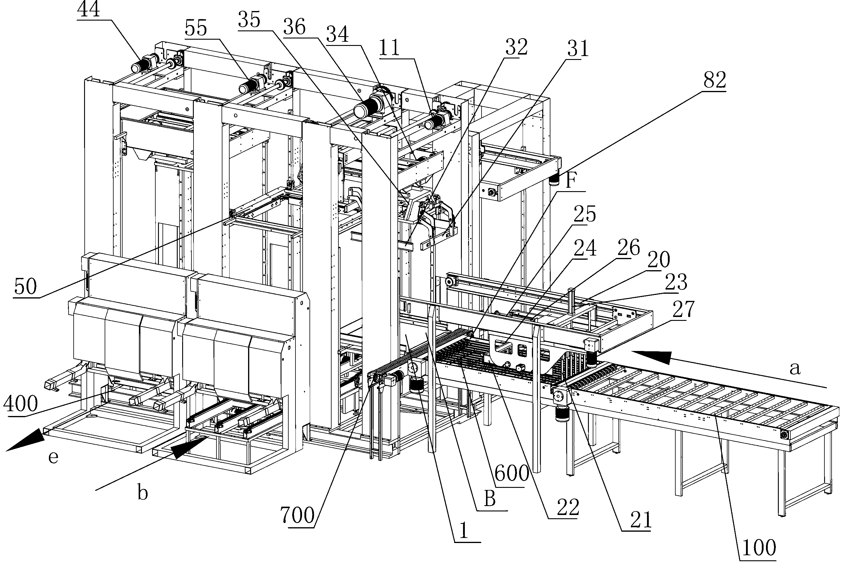 Bottle stacking machine capable of feeding and discharging bottles from low position