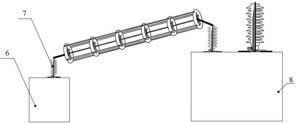 Anticorona discharge connection device for pressurization in high-voltage test