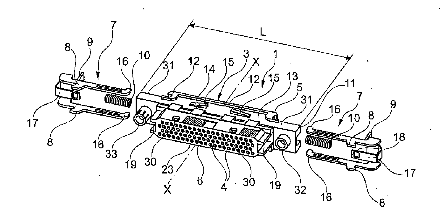 Multi-contact connector socket for rapid fastening to a panel, and associated installation and removal methods