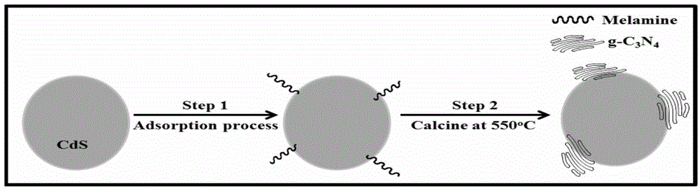 In-situ transformation preparation method of efficient C3N4-CdS composite photocatalytic material