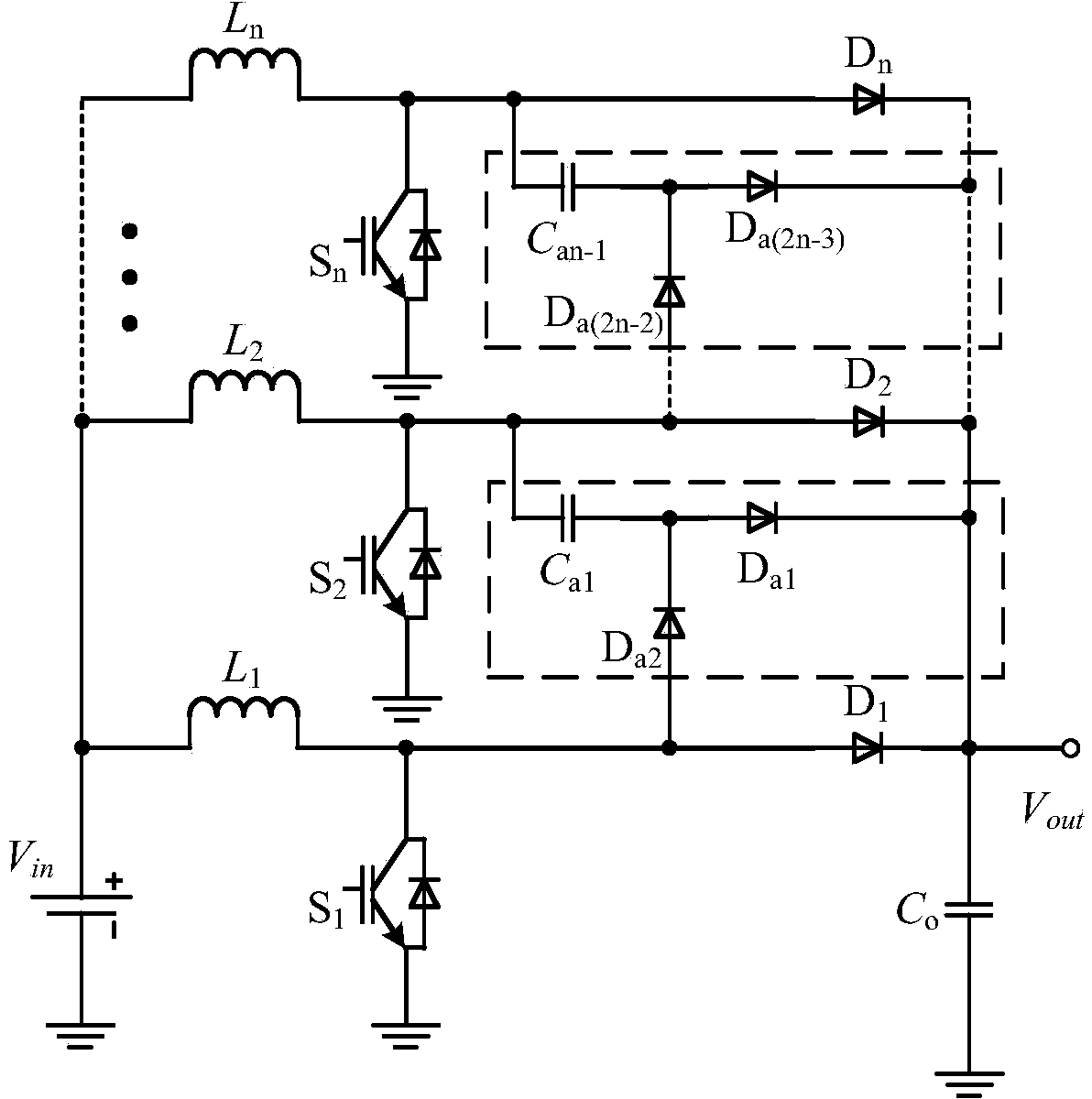 Interleaved Boost converter comprising lossless buffer circuit