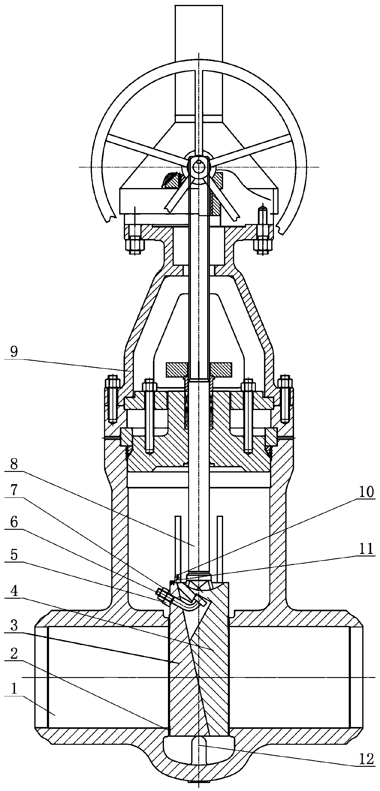 Elastic wedge-caulking type flat gate valve