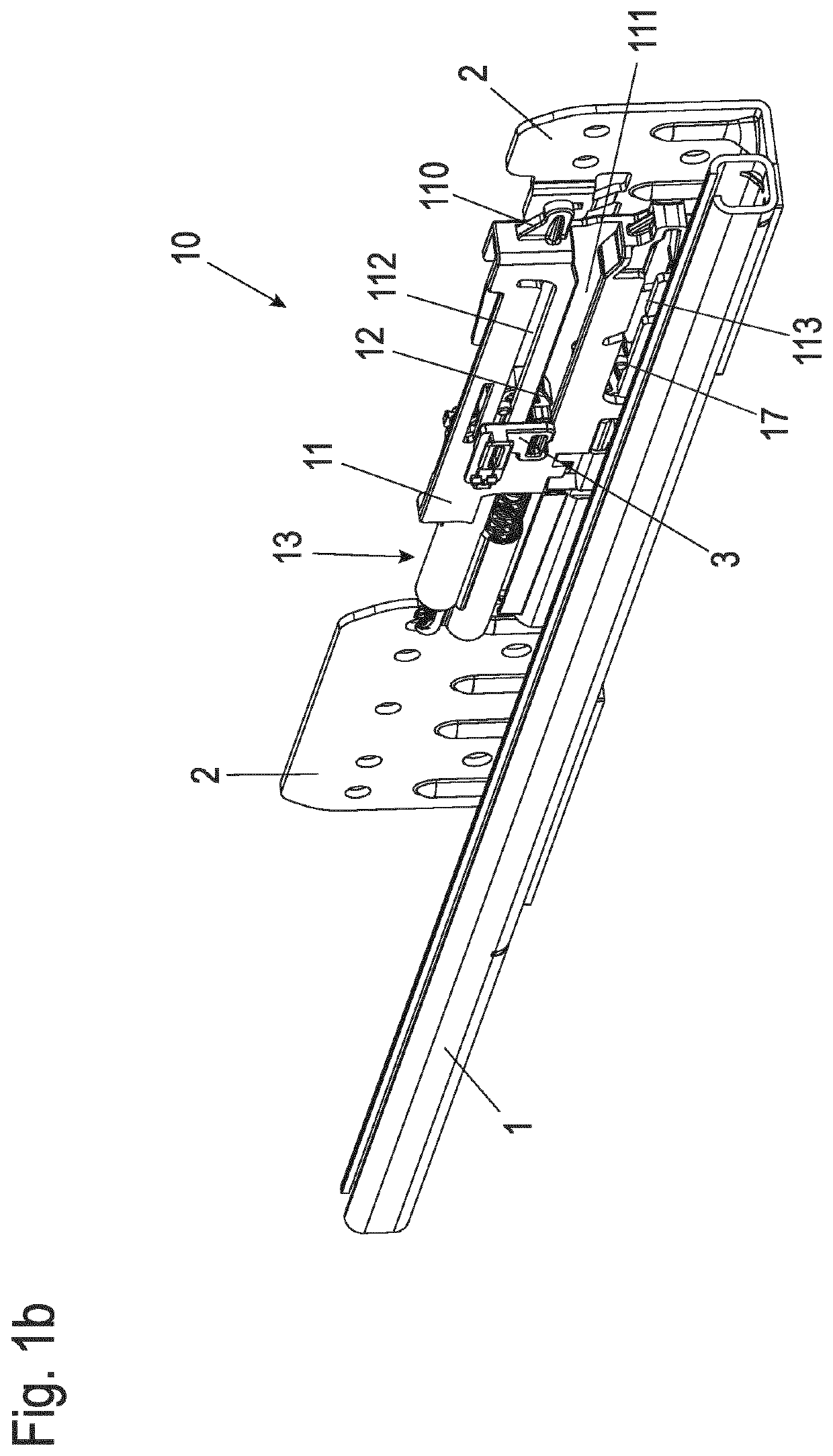 Self-retracting and damping device for a drawer element, and piece of furniture or domestic appliance having at least one drawer element