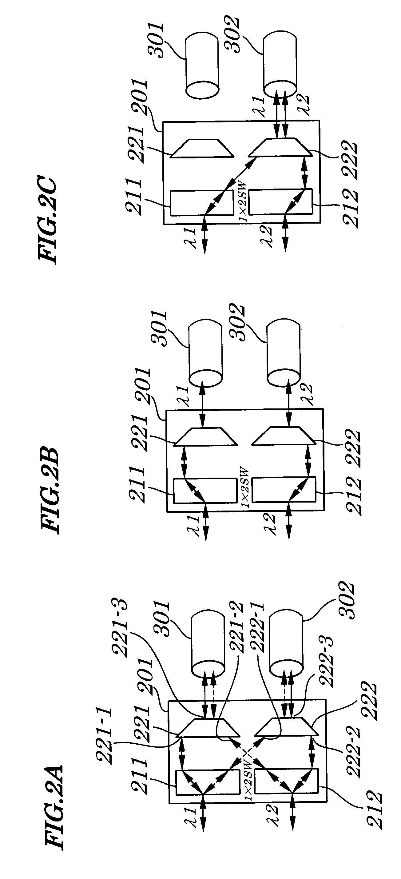 Optical signal switching device for use in an optical protection network