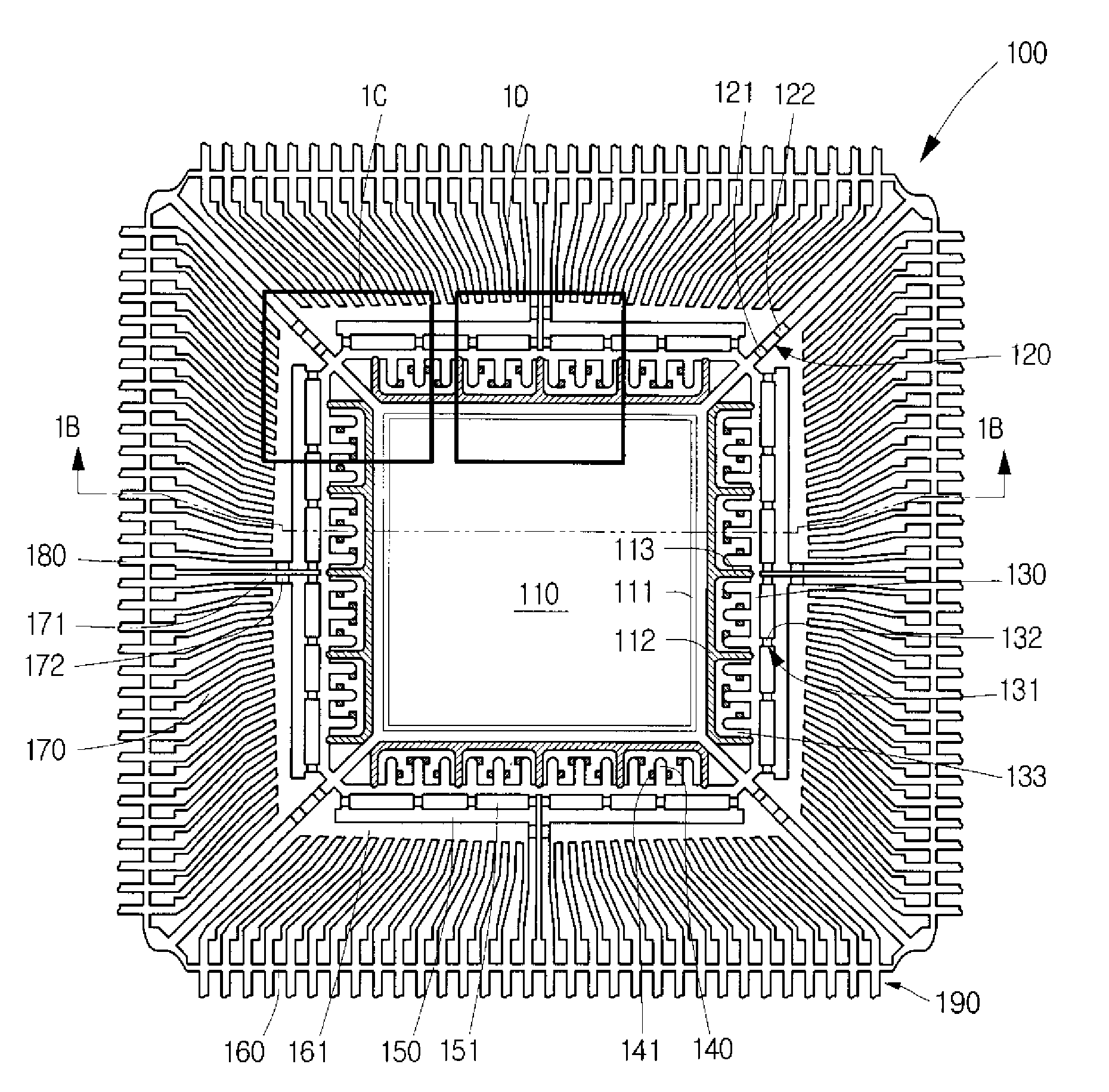 Semiconductor device including leadframe having power bars and increased I/O